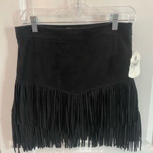 ALTAR’D STATE Farah black faux suede western boho fringe mini skirt L NWT